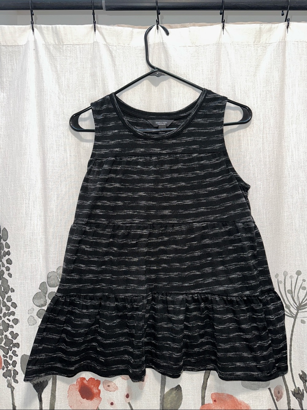Simply Vera Vera Wang Black & Gray Striped Tiered Tank Top